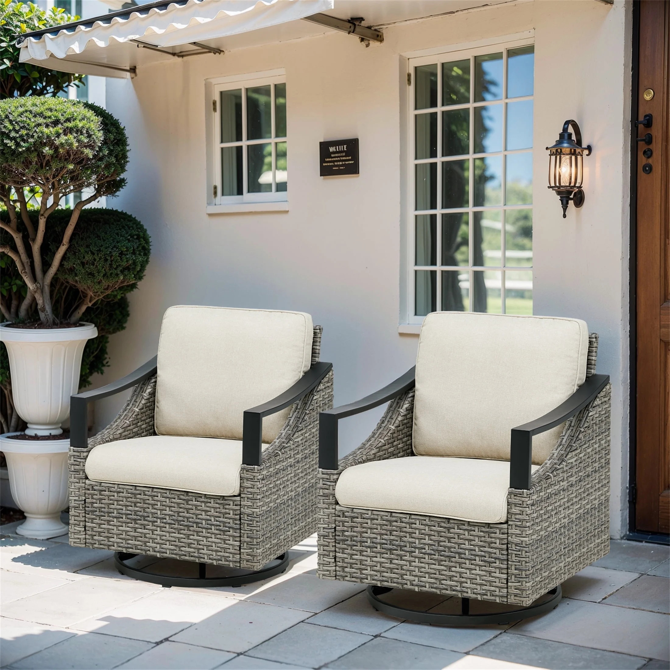 Yeahumalia Patio Outdoor Wicker Swivel Glider Chairs Set of 2 with Beige Cushions - Walmart.com | Walmart (US)