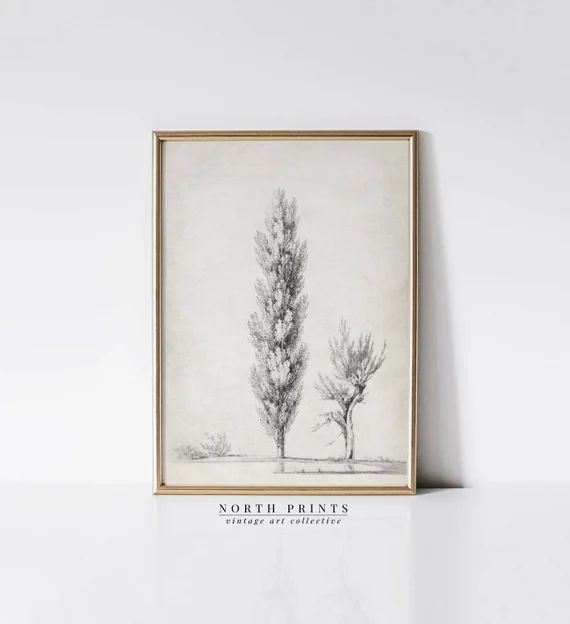 Minimalist Antique Tree Sketch Art  Neutral Landscape Drawing - Etsy Canada | Etsy (CAD)