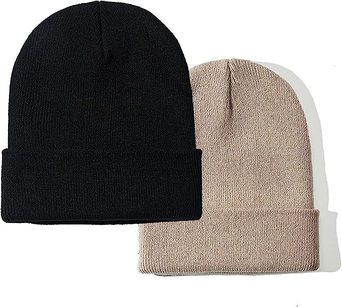 PFFY 2 Packs Unisex Beanie for Men and Women Knit Winter Hat Beanies | Amazon (US)
