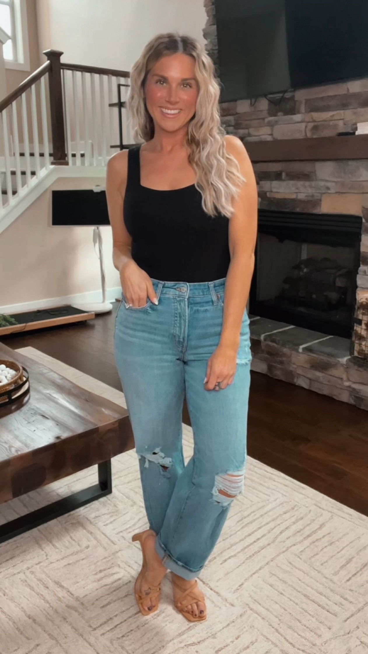 Old Navy OG Loose Jeans are so much more flattering than I thought they’d be. They fit perfectly, and I love the distressing on them. I’m in my true size. I paired with a black square neck bodysuit and tan heeled sandals. All of the clothes come in different colors and washers to easily mix and match. Perfect date night outfit!!!

#LTKsalealert #LTKSeasonal #LTKfindsunder50