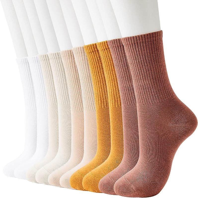 J-BOX Womens Cotton Crew Socks, Thin Soft Comfort Breathable Dress Socks, Above Ankle Crew Socks for | Amazon (US)