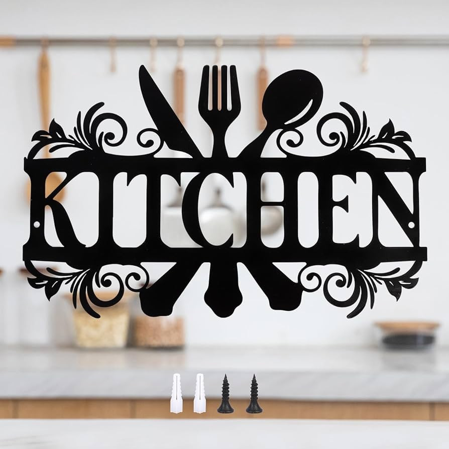 Minicloss Metal Kitchen Sign, Black Metal Kitchen Wall Art Decor Sign for kitchen, Walls, Dining ... | Amazon (UK)