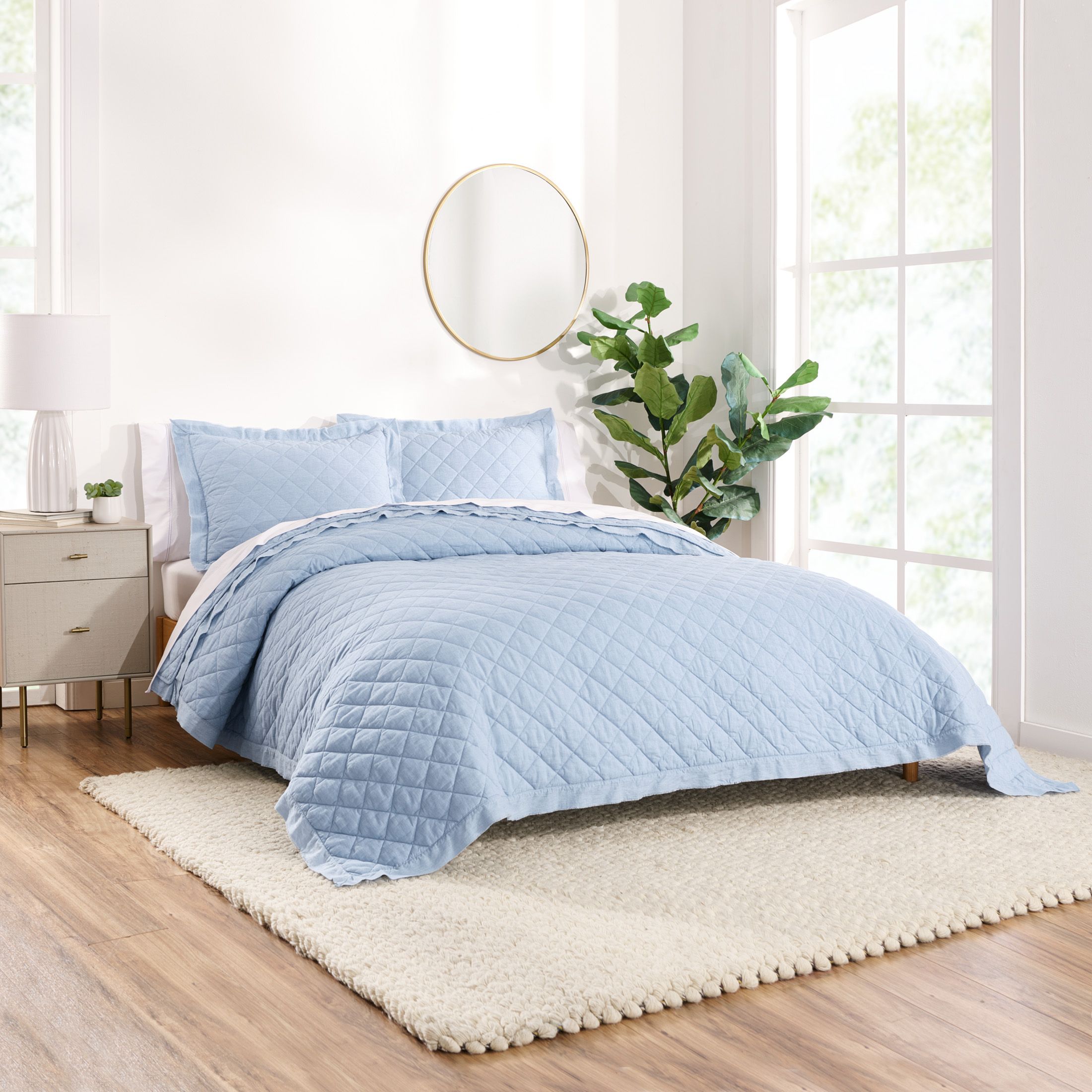 Gap Home Washed Frayed Edge Organic Cotton Quilt, Full/Queen, Blue | Walmart (US)