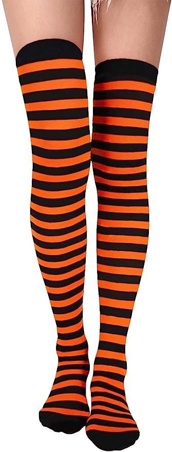 Orange Socks Over Knee Thigh High Opaque Stockings Halloween Party Costume Cosplay Knee-High Sock... | Amazon (US)