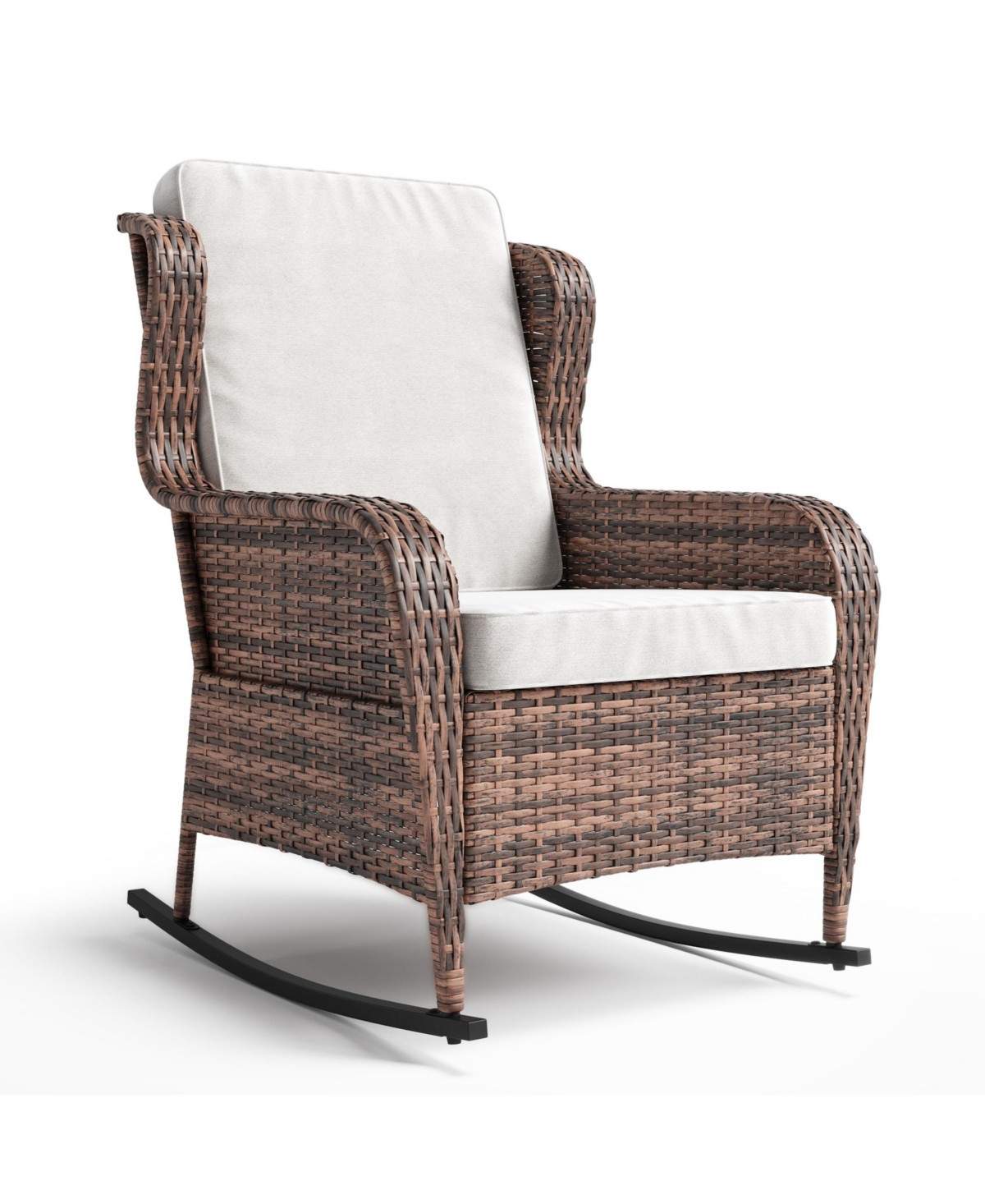 homfan Outdoor Wicker Rocking Chair with Cushions, All-Weather Patio Rocker for Porch, Deck, Balcony, or Garden - Beige/Khaki | Macy's