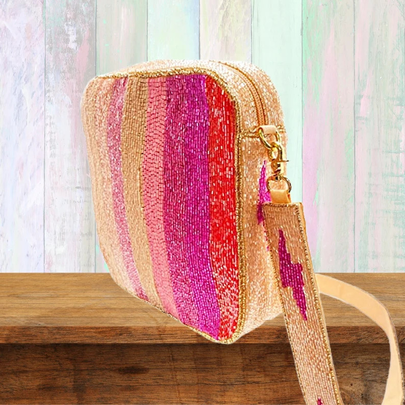 Pink Rainbow Lightning Strap Beaded Crossbody Box Bag Handbag | Etsy | Etsy (US)