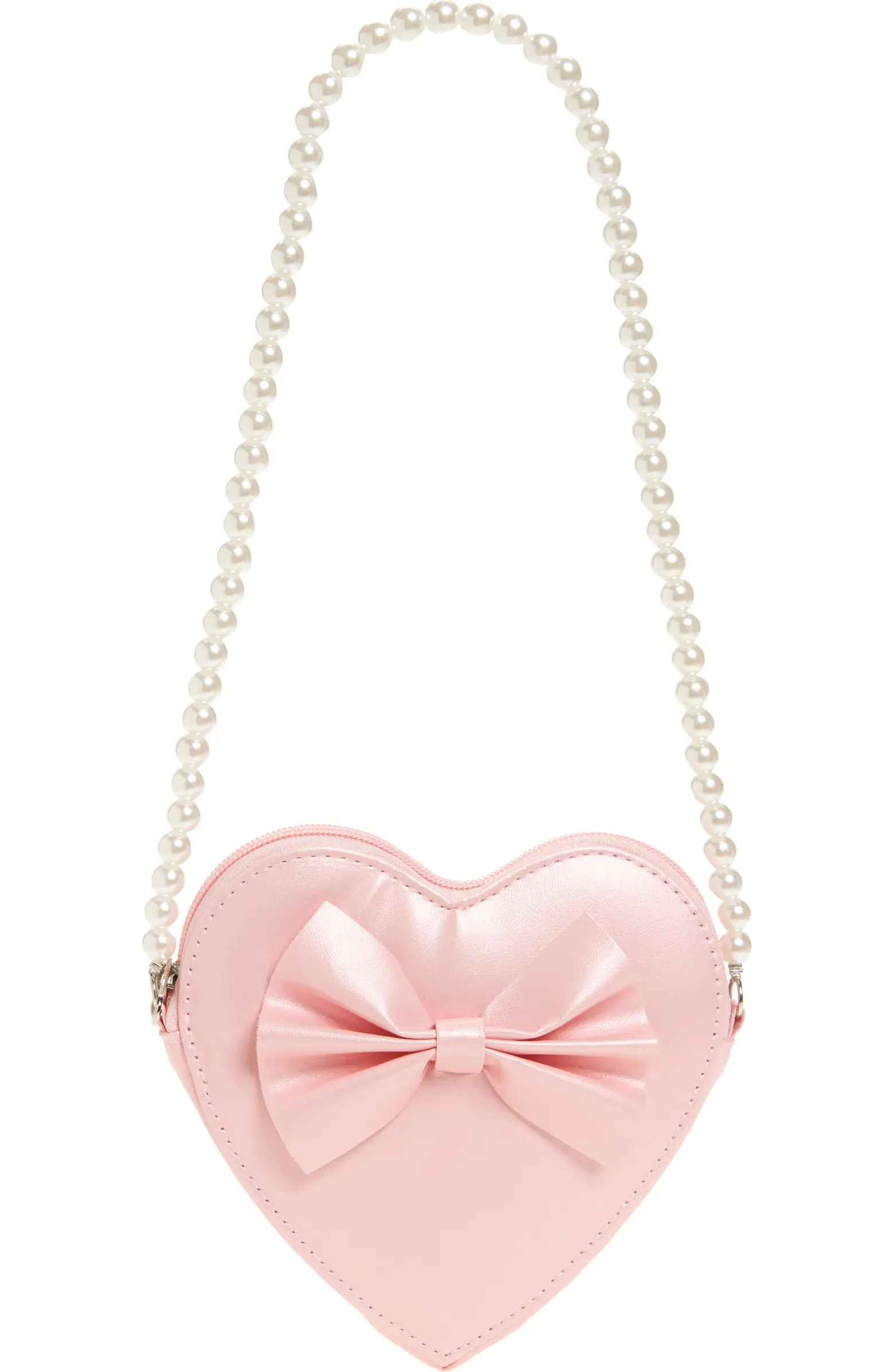 Kids' Imitation Pearl Faux Leather Heart Shoulder Bag | Nordstrom