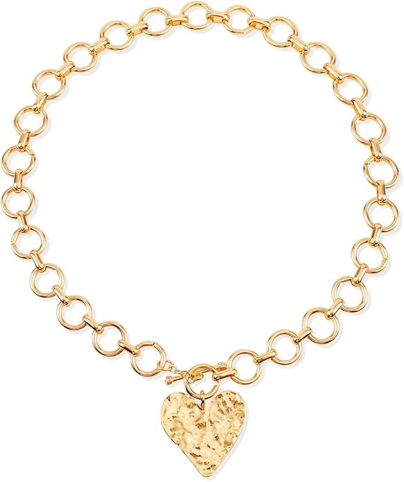 Mikovivi Chunky Gold Cross Pendant Necklaces, Bold Vintage Hammered Cross Heart Necklace Large Ch... | Amazon (US)