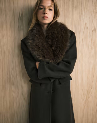 ASOS DESIGN wool blend dad coat with faux fur collar in chocolate | ASOS | ASOS (Global)