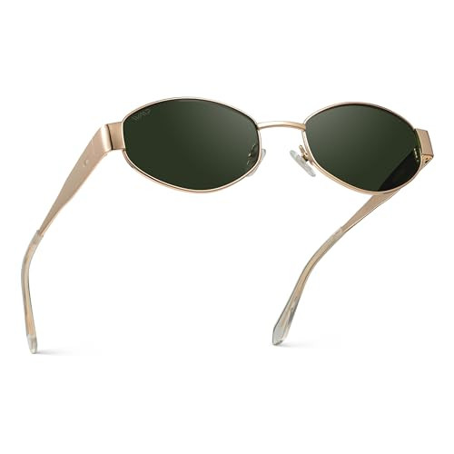 WearMe Pro Chic Gold Frame Oval Sunglasses for a Vintage 90s Look(Gold Frame/Smoke Green Lens) | Amazon (US)