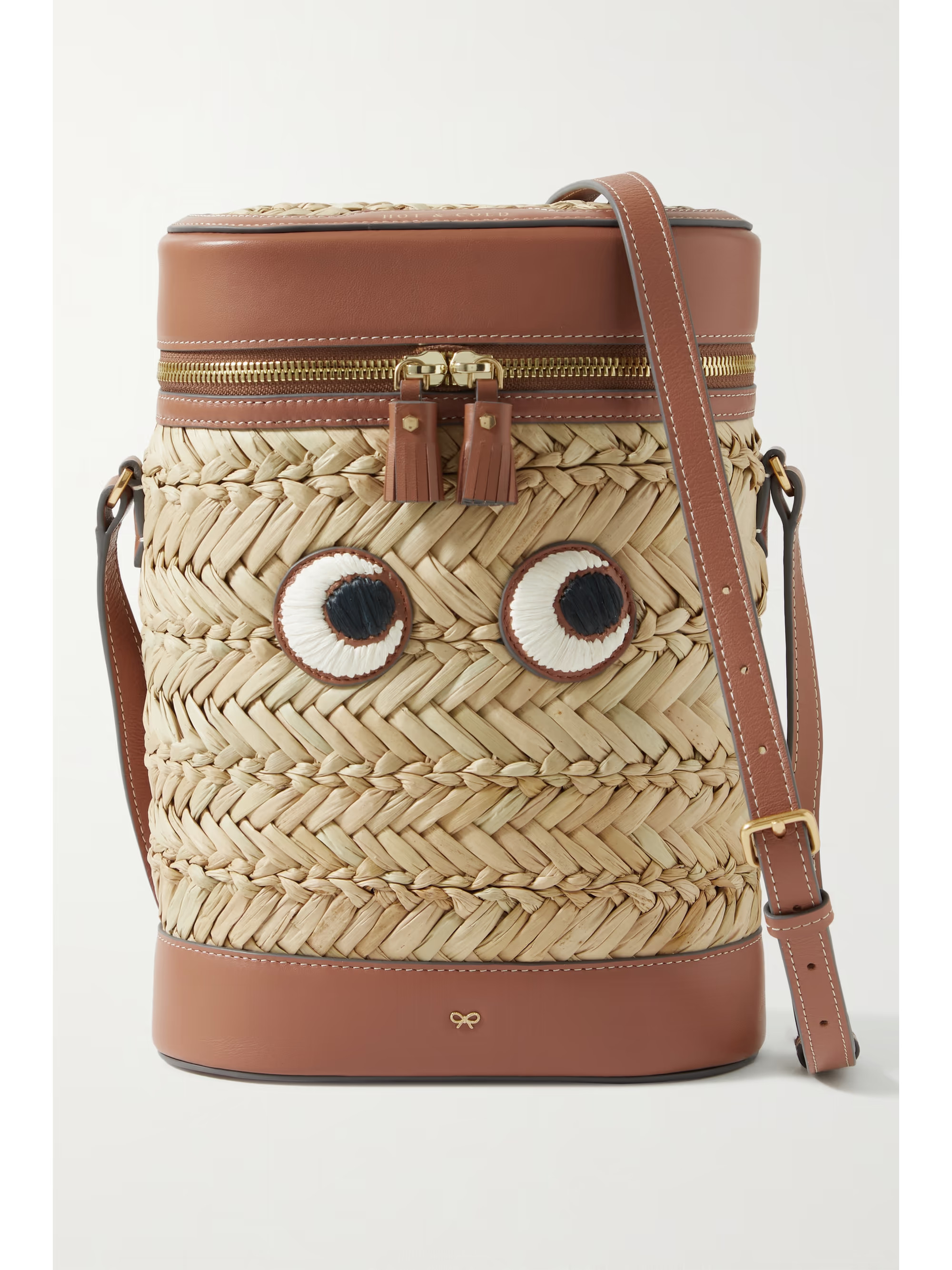 Eyes leather-trimmed straw shoulder bag | NET-A-PORTER (UK & EU)