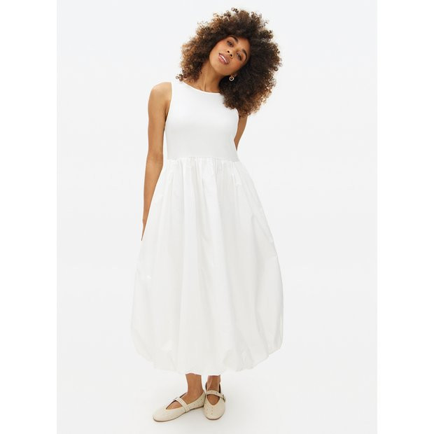White Bubble Hem Combined Poplin Midaxi Dress 6 | Tu Clothing