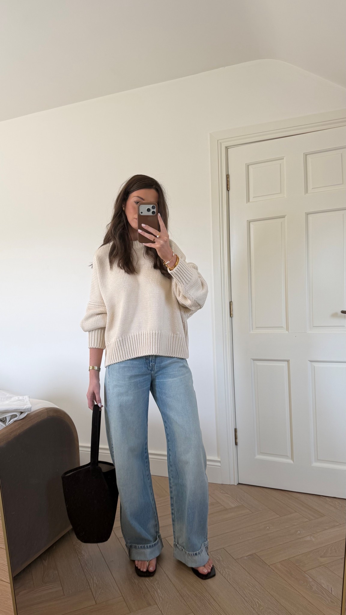 Outfit linked. Wearing size 6 in jeans. This knit is spenny but oh my so worth it