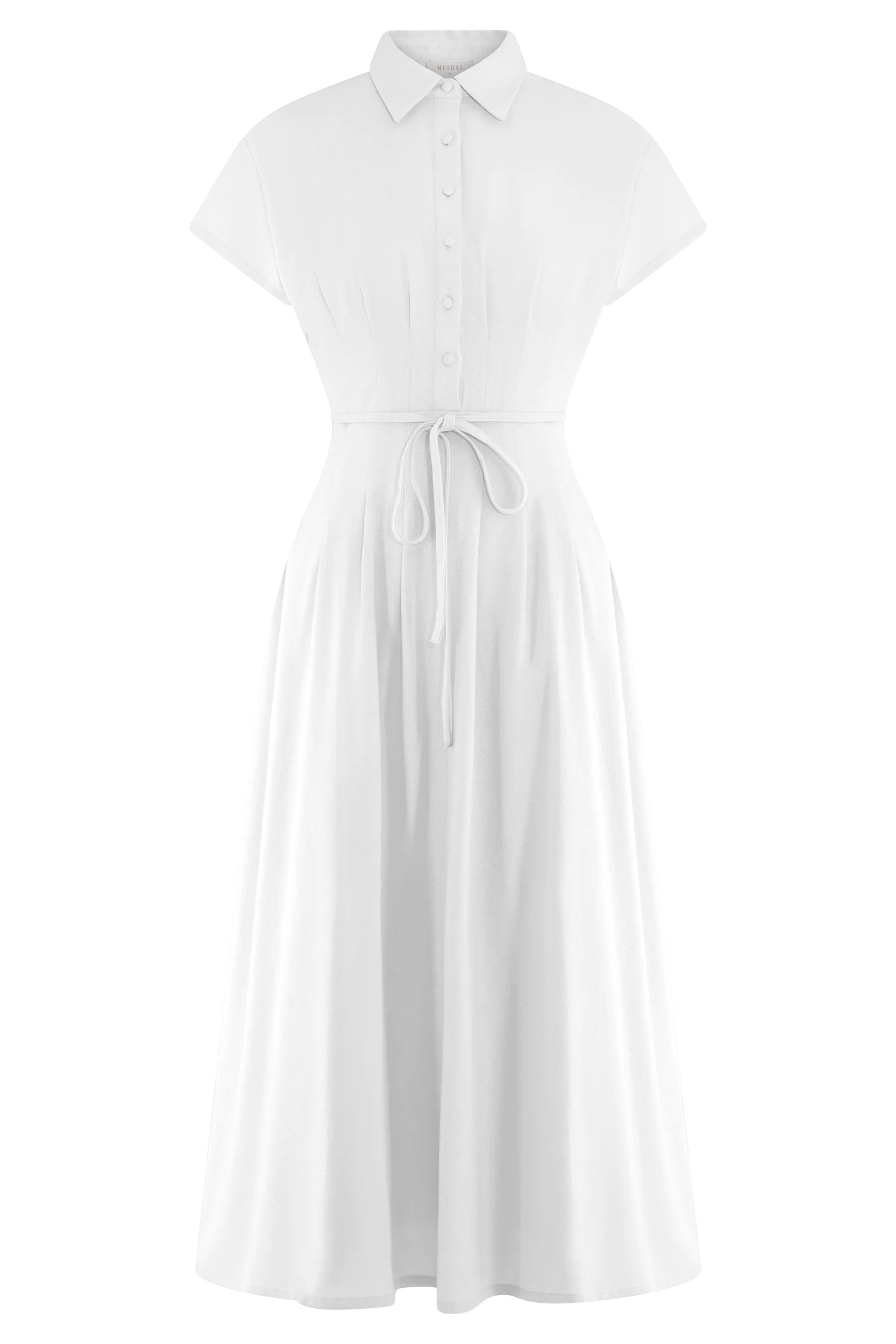 Aysha Buttoned Linen Midi Dress - White | Meshki (APAC)
