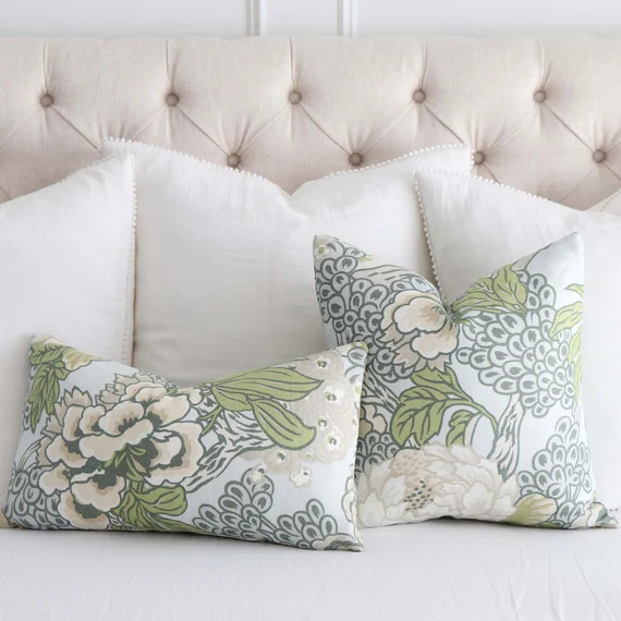 Light Blue Floral Throw Pillow Cover Case Large Garden Print | Etsy | Etsy (US)