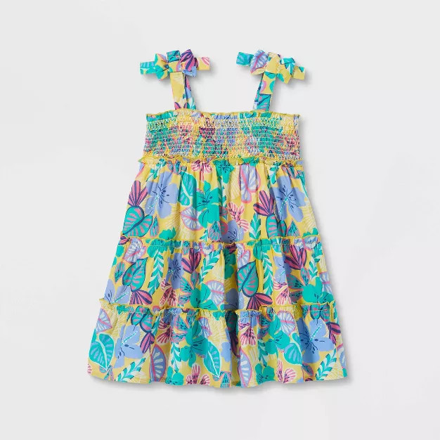 Toddler Girls' Floral Smocked Tank Dress - Cat & Jack™ Yellow | Target