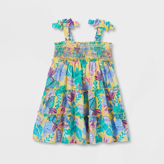 Toddler Girls' Floral Smocked Tank Dress - Cat & Jack™ Light Mustard | Target