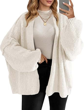 Saodimallsu Womens Oversized Open Front Cardigan Sweaters | Chunky Knit, Casual, Long Lantern Sle... | Amazon (US)
