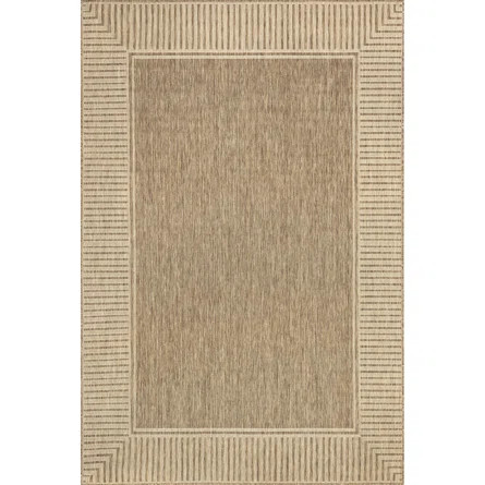 Alegre Bordered Power Loom Tan Indoor/Outdoor Patio Rug | Wayfair North America