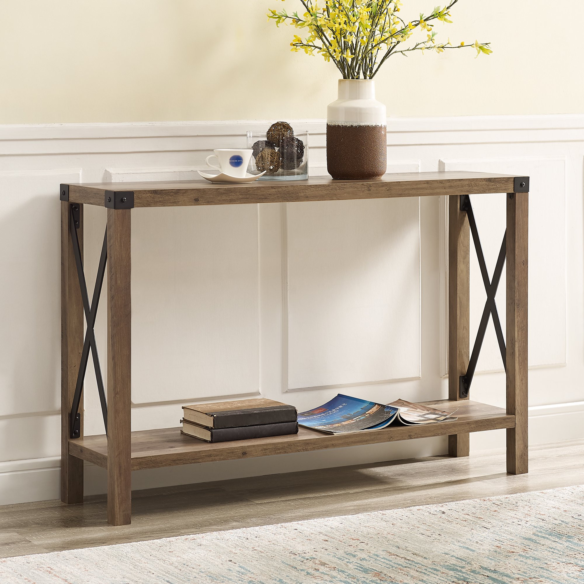 Magnolia Metal X Reclaimed Barnwood Entry Table by Desert Fields | Walmart (US)