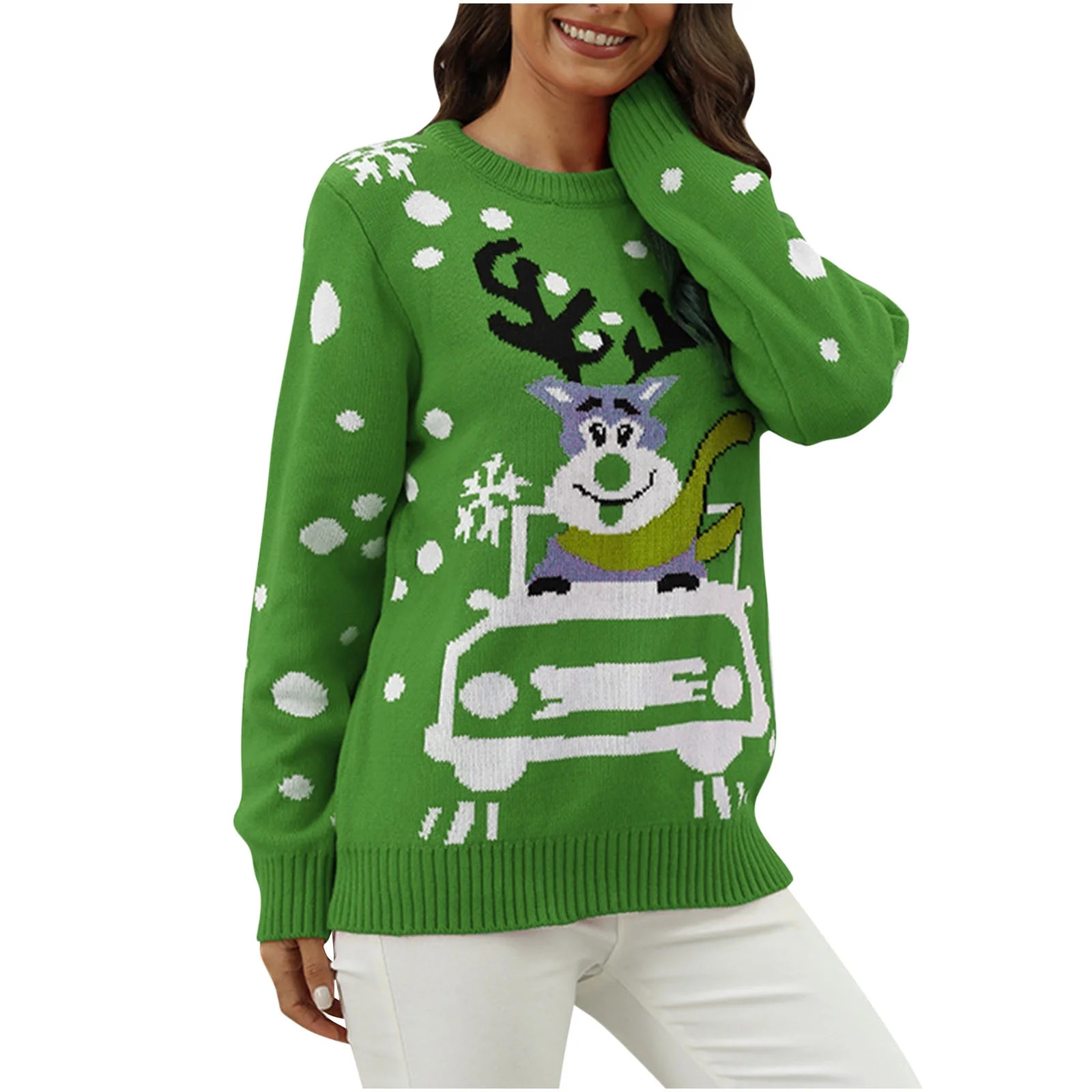 JGGSPWM Womens Christmas Reindeer Print Sweater Adorable Pullover Fashion Outwear Flattering Jump... | Walmart (US)