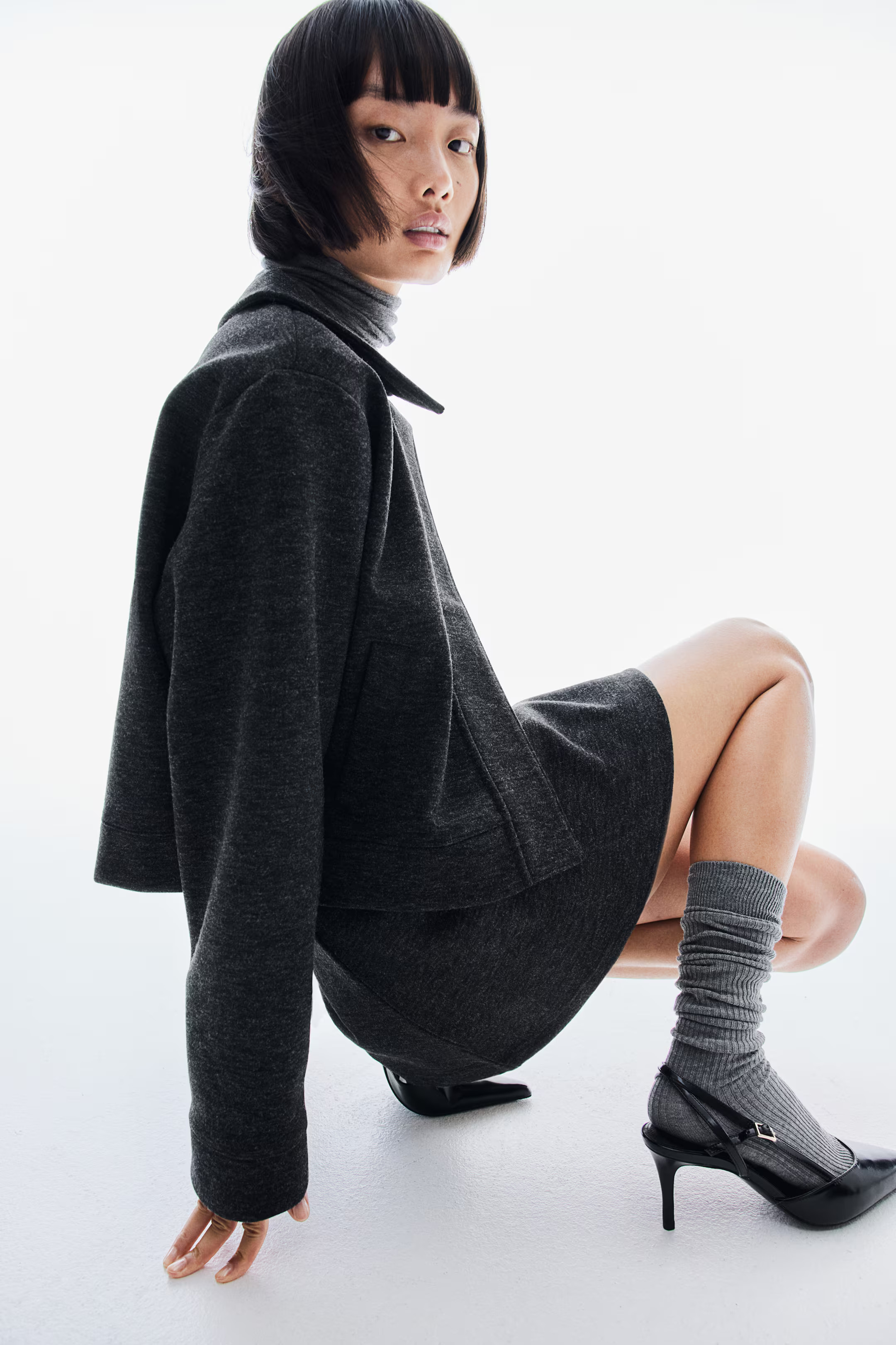 Jersey Jacket - Long sleeve - Short - Dark gray melange - Ladies | H&M US | H&M (US + CA)