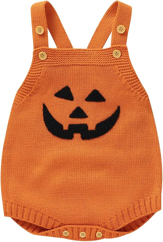 Baby Pumpkin Outfit Newborn Boy Girl Cute Sleeveless Embroidery Sweater Romper Top Infant Hallowe... | Amazon (US)