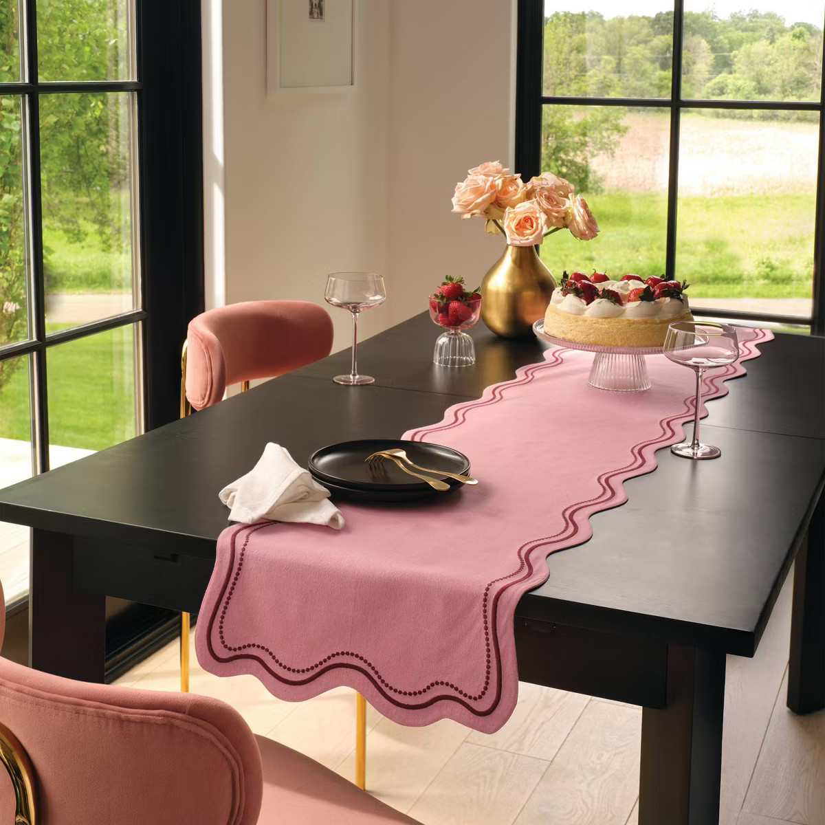 72"x14" Embroidered Scallop Table Runner Pink - Threshold™ | Target