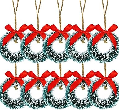 10 Pcs Mini Frosted Sisal Wreaths Artificial Hanging Christmas Wreaths Miniature Wreath Ornaments... | Amazon (US)