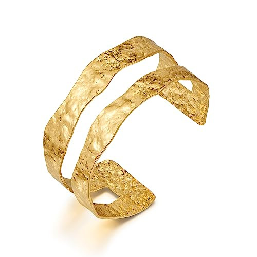 WOWORAMA Hammered Chunky Cuff Bracelets for Women Vintage Boho Wide Bangle Bracelets Irregular St... | Amazon (US)
