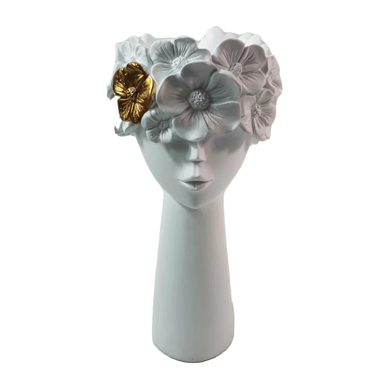 Lady Hibiscus Vase - Unique White Vase with Flower Design - Contemporary Polyresin Woman Vase for... | Wayfair North America