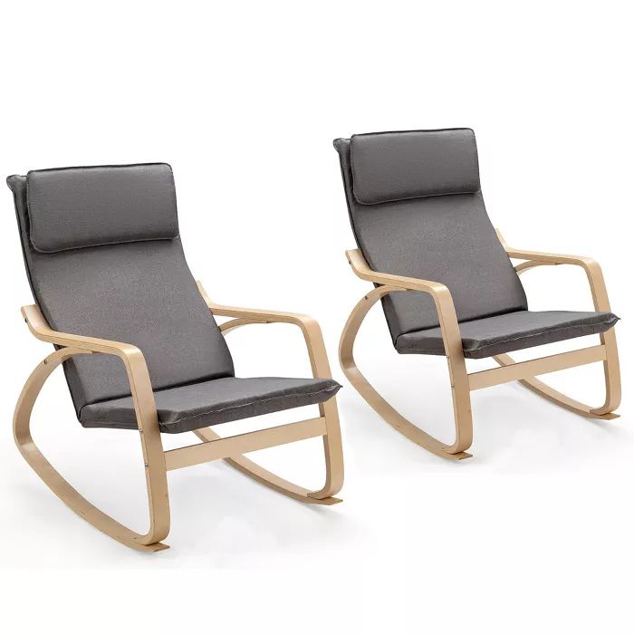 Costway Set of 2 Bentwood Rocking Chair Relax Rocker Lounge Chair w/Fabric Cushion Gray\ Beige | Target