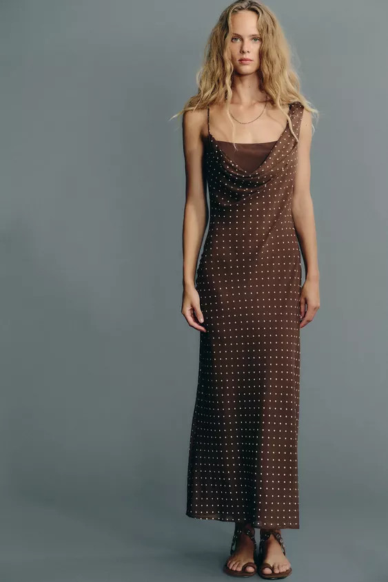 DRAPED NECK POLKA DOT DRESS | Zara UK