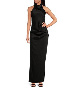Gianni Bini Yelena Satin High Mock Neck Sleeveless Long Sheath Dress | Dillard's | Dillard's