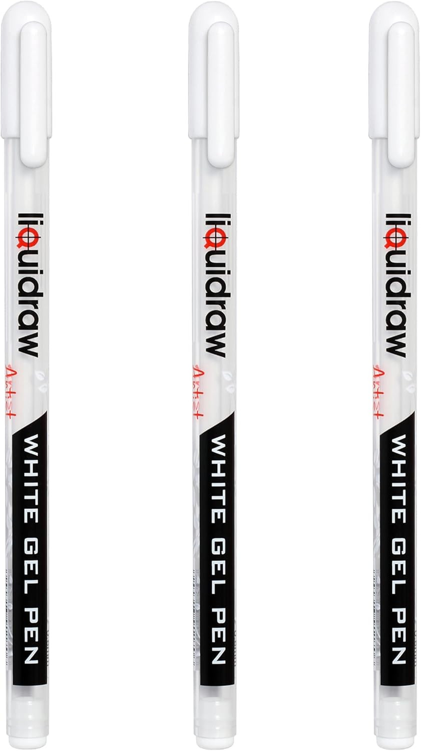 Liquidraw White Gel Pens - Set of 3 | 0.8mm Fine Point Gel Pen For Artists | Ideal for Highlighti... | Amazon (UK)