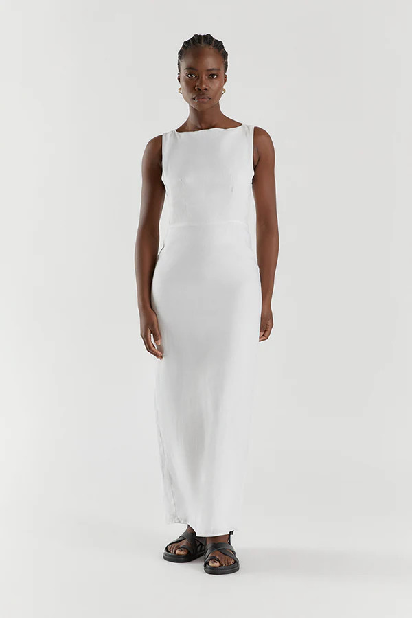 TYLA WHITE LINEN MIDI DRESS | DISSH