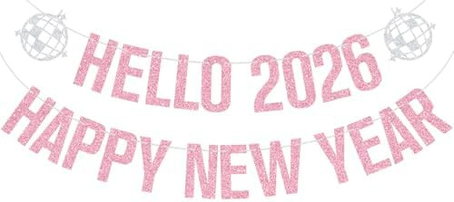 Pink Glitter Hello 2026 Happy New Year Banner, 2026 New Year's Eve Photo Background, Cherrs to th... | Amazon (US)