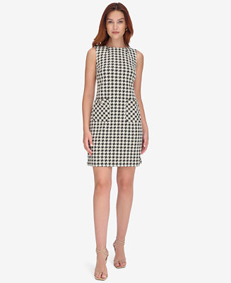 Women's Knit Houndstooth Sleeveless Shift Dress | Macy's
