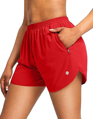 Women's Running Shorts with Zipper Pockets Quick Dry Athletic Workout Gym 3" Short Shorts for Women with Comfy Liner, red, Medium | Amazon (US)