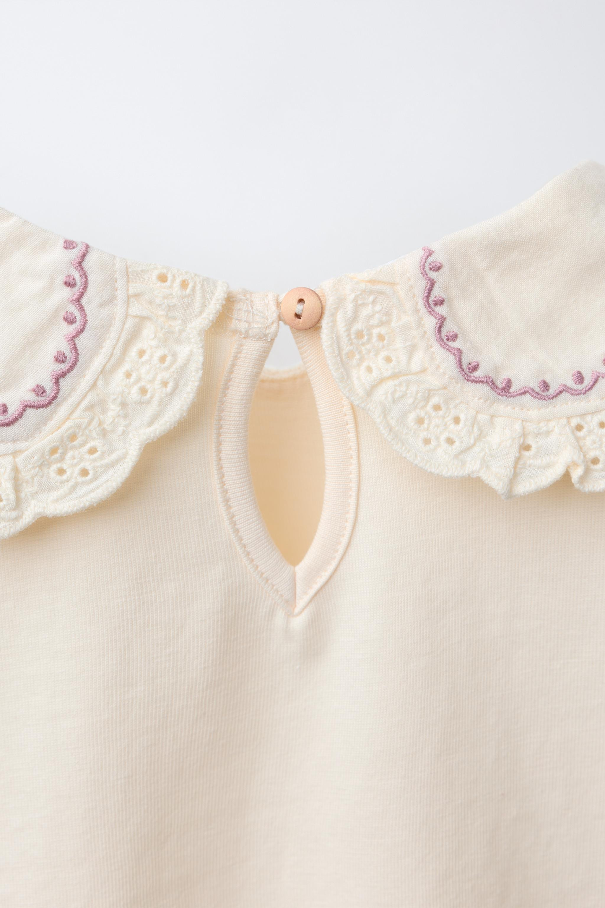 EMBROIDERED PETER PAN COLLAR T-SHIRT | Zara US