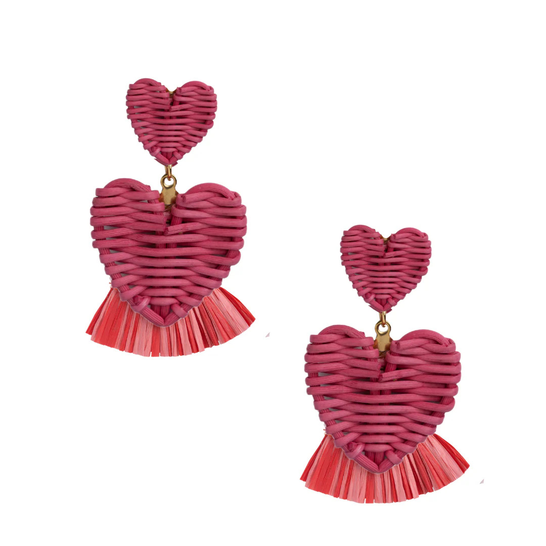 Hot Pink Raffia Rattan Hearts | Neely Phelan