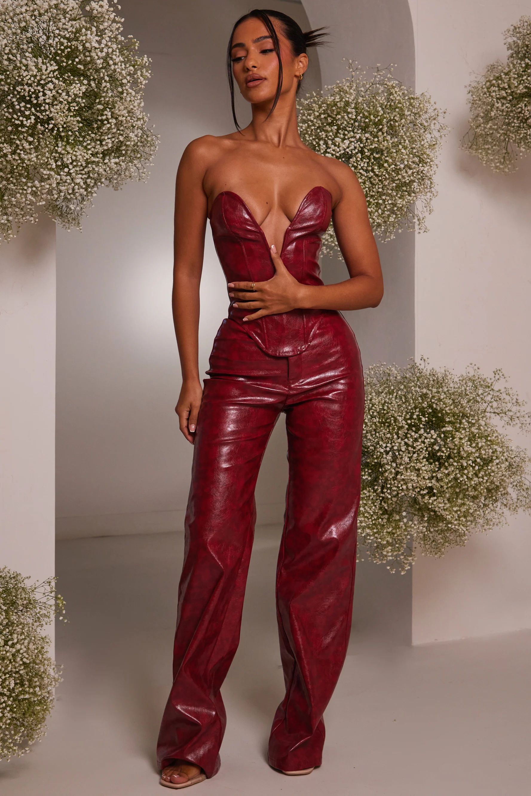The Deep cut leather corset- Deep Red | Mars The Label