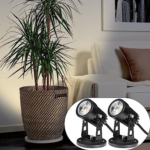 SUNVIE 2 Pack LED Spot Lights Indoor for Plants Uplights Lamp Accent Lighting Decor 120V Warm White Up Spotlight 5.9 FT Cord with Floor Foot Switch (Base and Stake Included) | Amazon (US)