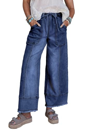 SHEWIN Women's Wide Leg Jeans High Waisted Baggy Jeans Stretchy Drawstring Denim Pants | Amazon (US)