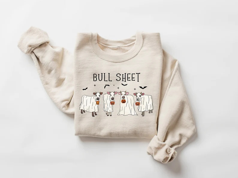 Bull Sheet Sweatshirt Halloween Ghost Cow Sweatshirt Trick - Etsy | Etsy (US)