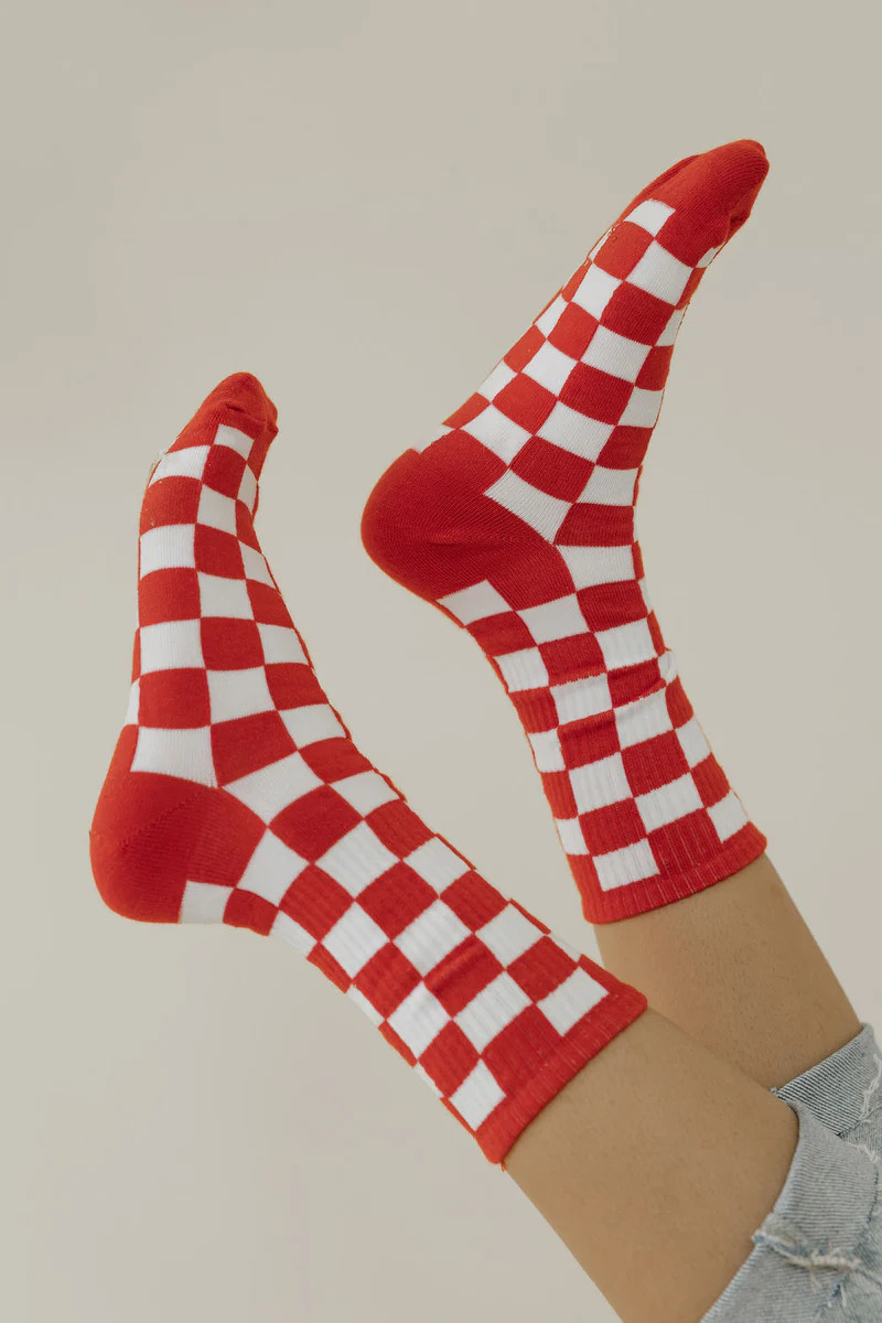 Fashion Check Socks-Red | Love Olive Co