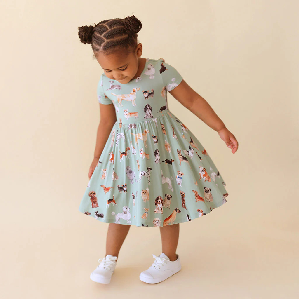 Dog Green Toddler Girl Dress | Posh Puppies | Posh Peanut