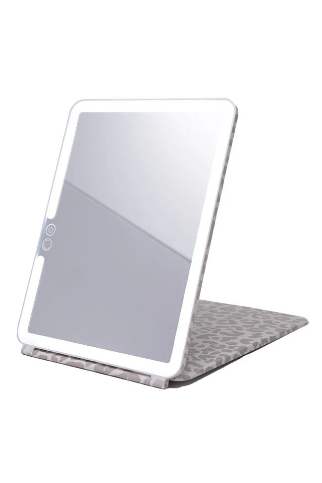 Reflect On Today Grey/White Leopard Large Folding Mirror | Pink Lily