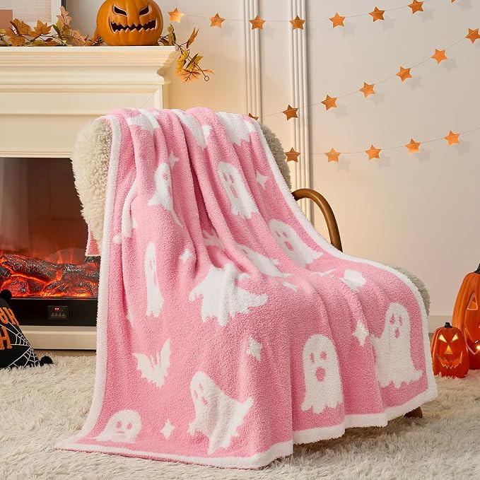 Snuggle Sac Halloween Throw Blanket Pink Ghost Blanket, Pink Bat Halloween Throw Blanket for Couc... | Amazon (US)