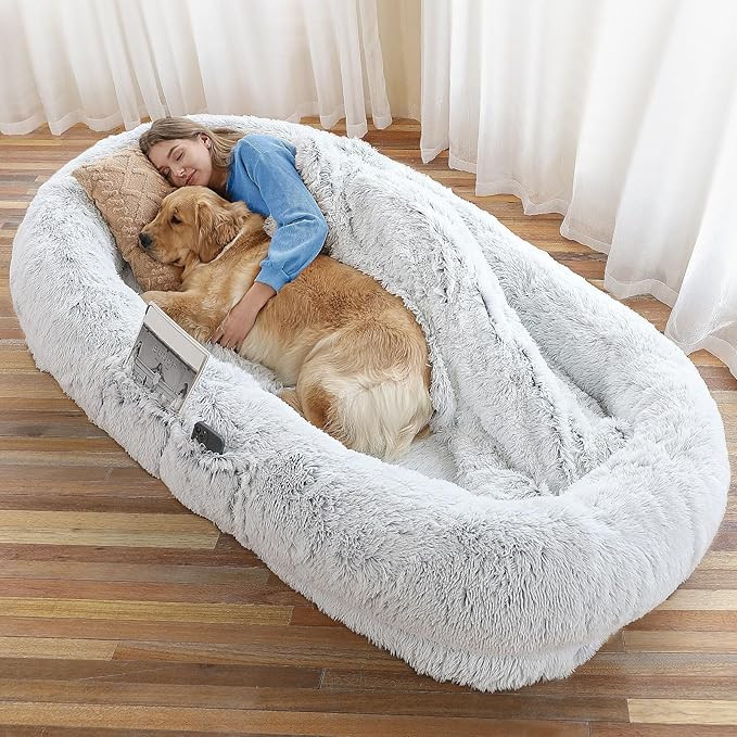 Human Dog Bed - 71"x45"x12" Fits You & Pets, Washable Faux Fur, Orthopedic, Plump Pillow, Blanket... | Amazon (US)